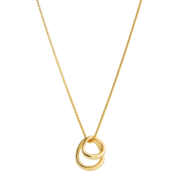 Najo - Whisper necklace, 2 irregular rings on box chain in gold plated sterling silver - 45cm + 5cm extension