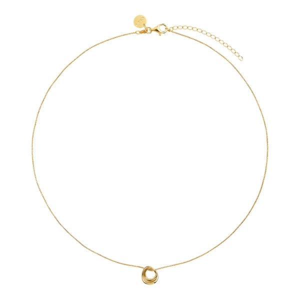 Najo - Whisper necklace, 2 irregular rings on box chain in gold plated sterling silver - 45cm + 5cm extension