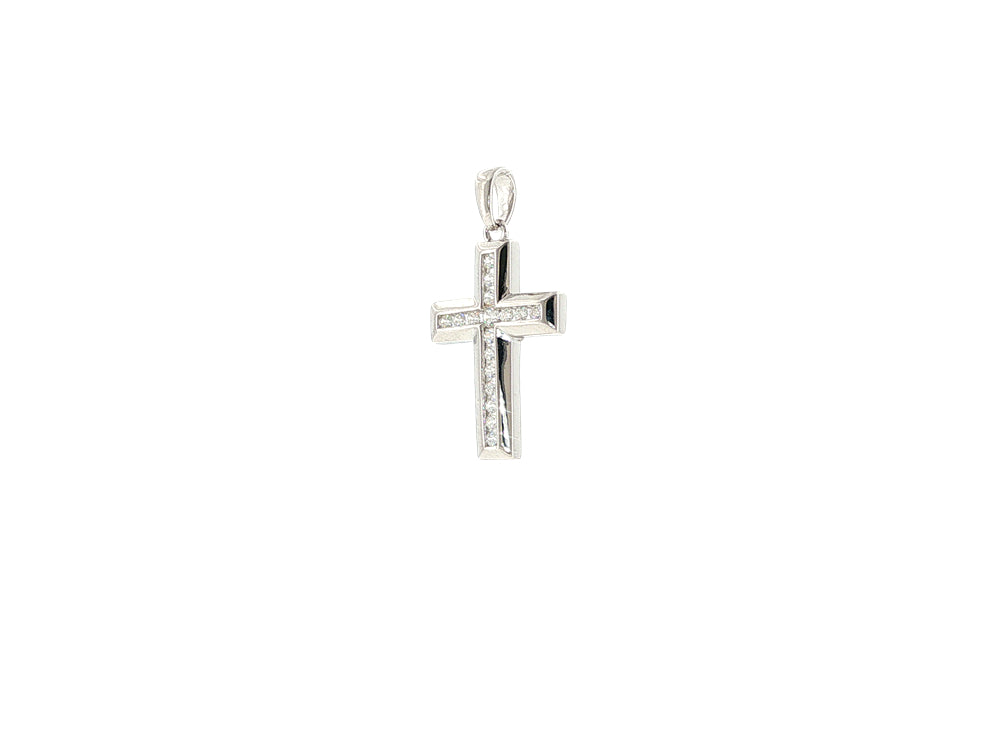 CZ set cross pendant in sterling silver