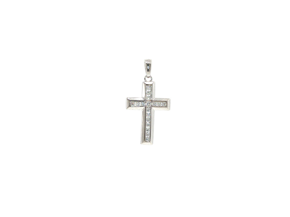 CZ set cross pendant in sterling silver