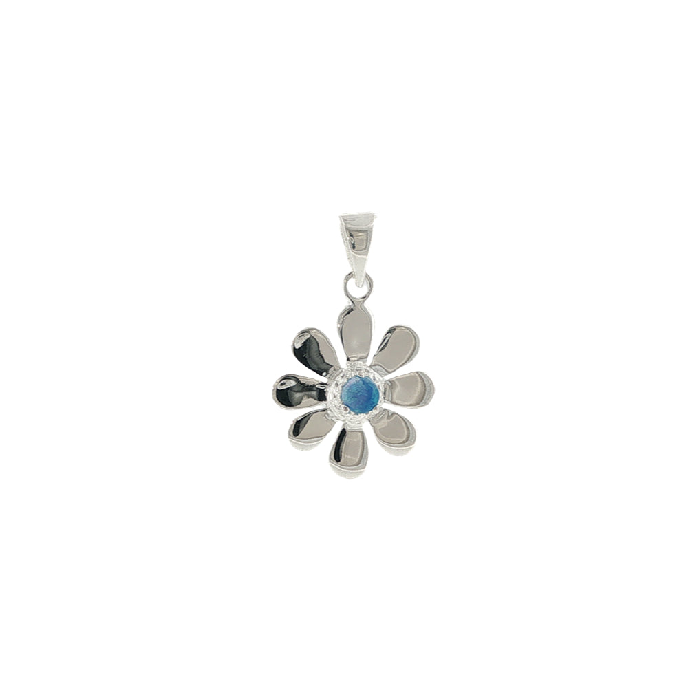Daisy pendant with synthetic blue opal in sterling silver