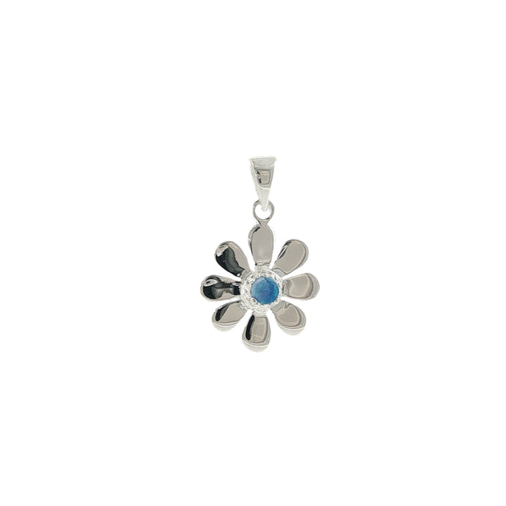 Daisy pendant with synthetic blue opal in sterling silver
