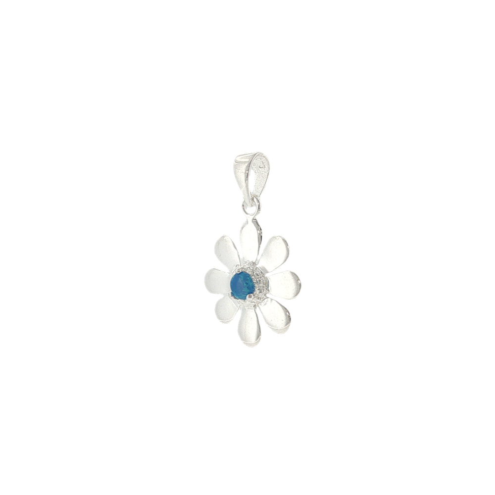 Daisy pendant with synthetic blue opal in sterling silver