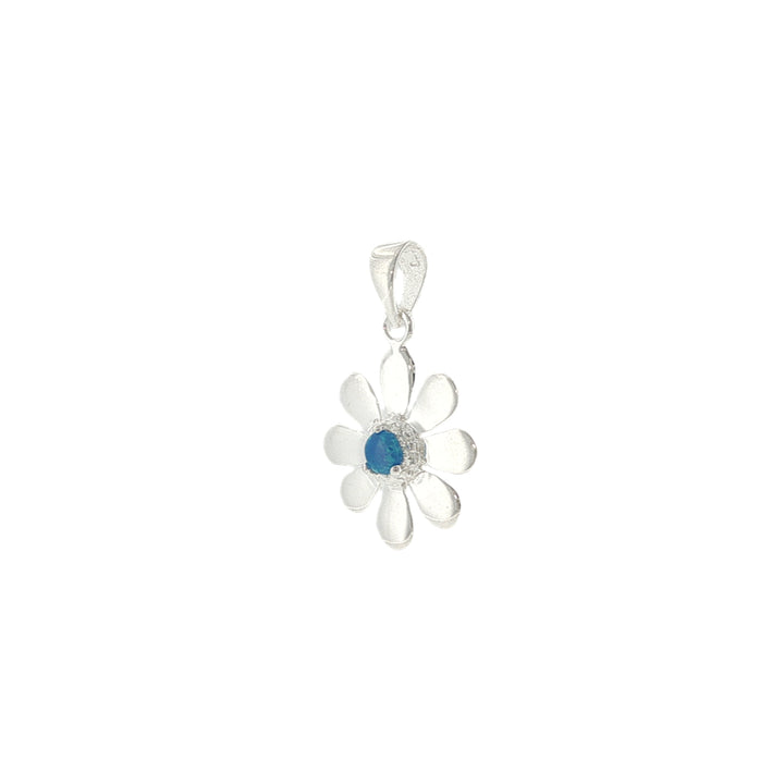 Daisy pendant with synthetic blue opal in sterling silver