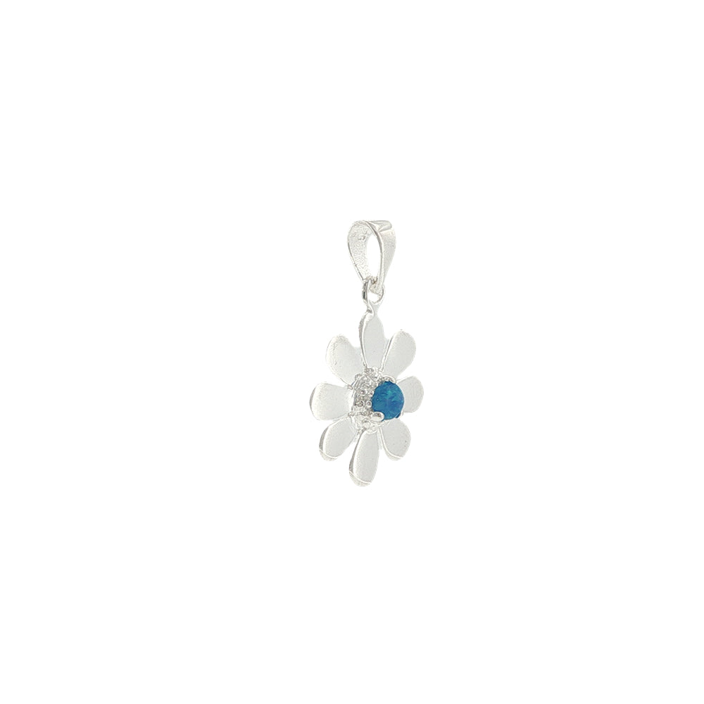Daisy pendant with synthetic blue opal in sterling silver