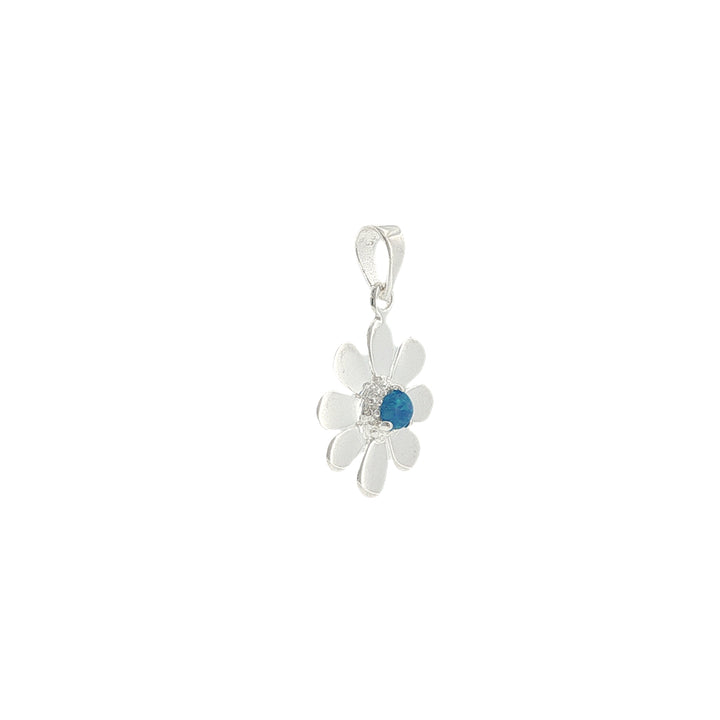 Daisy pendant with synthetic blue opal in sterling silver