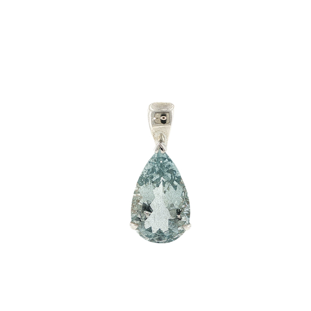 Teardrop auquamarine drop pendant in openwork sterling silver setting