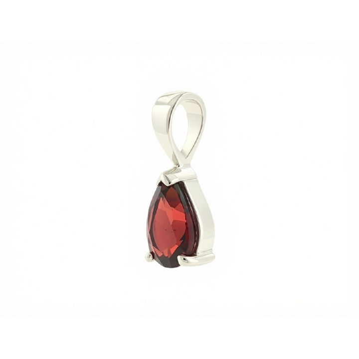 Pear shaped garnet pendant on fixed bale on sterling silver