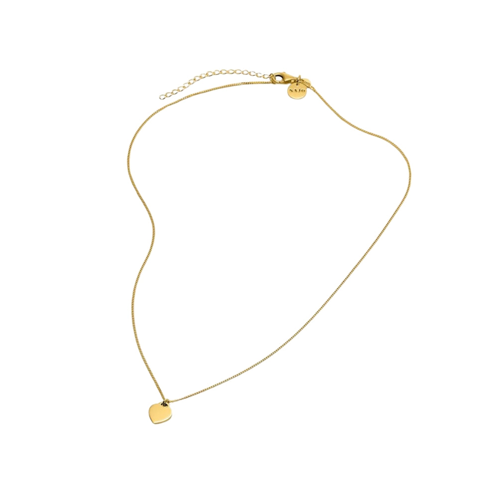 Najo - the promise necklace flat heart on 45cm chain + extension in gold plated sterling silver