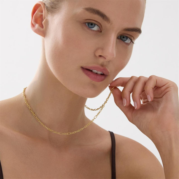 Najo - the daybreak necklace with small and large oval links in gold plated sterling silver - 45cm + extension