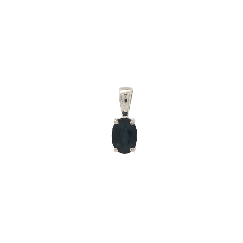 Oval sapphire fixed bale pendant in sterling silver