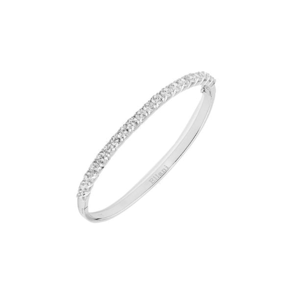 Ellani CZ claw set hinged oval bangle in sterling silver