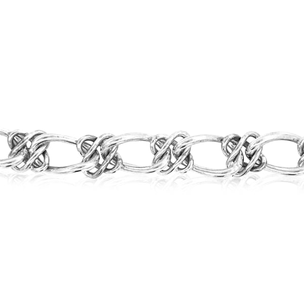 Curb and cross over link bracelet in sterling silver - 19cm