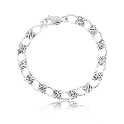 19cm curb and cross over link bracelet in sterling silver