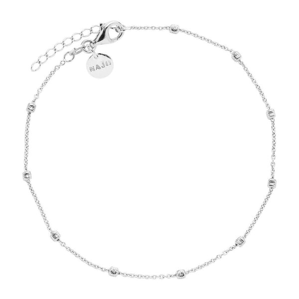 Najo - birdsong chain and textured square anklet in sterling silver 23cm + 3cm