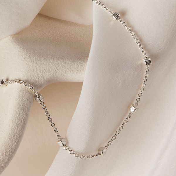 Najo - birdsong chain and textured square anklet in sterling silver 23cm + 3cm