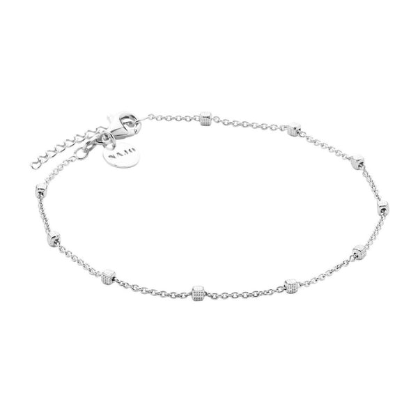 Najo - birdsong chain and textured square anklet in sterling silver 23cm + 3cm