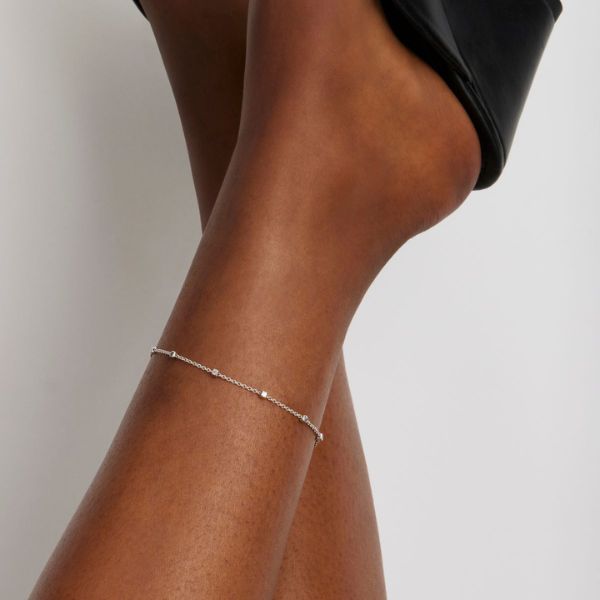 Najo - birdsong chain and textured square anklet in sterling silver 23cm + 3cm