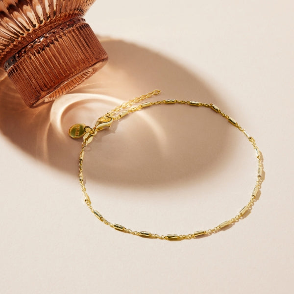 Najo - equilibrium chain and rod anklet in gold plated sterling silver - 23cm + 3cm ext