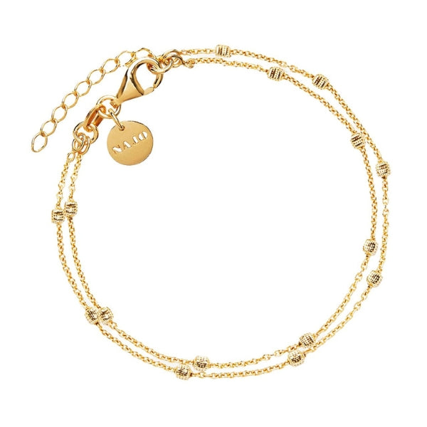 Najo - birdsong 2 strand chain and textured square bracelet in gold plated sterling silver - 18.5cm + 3cm ext