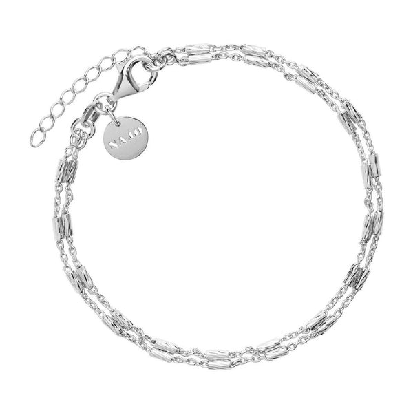 Najo - equilibrium 2 strand chain and rod bracelet in sterling silver - 18.5cm + 3cm