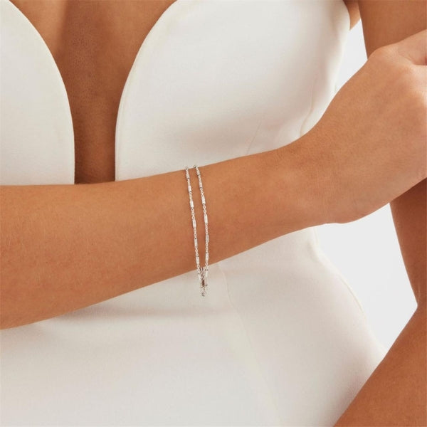 Najo - equilibrium 2 strand chain and rod bracelet in sterling silver - 18.5cm + 3cm