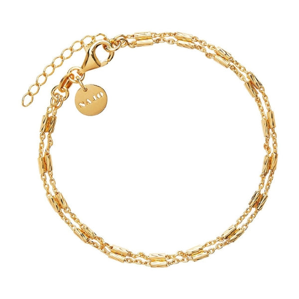 Najo - equilibrium 2 strand chain and rod bracelet in gold plated sterling silver - 18.5cm + 3cm