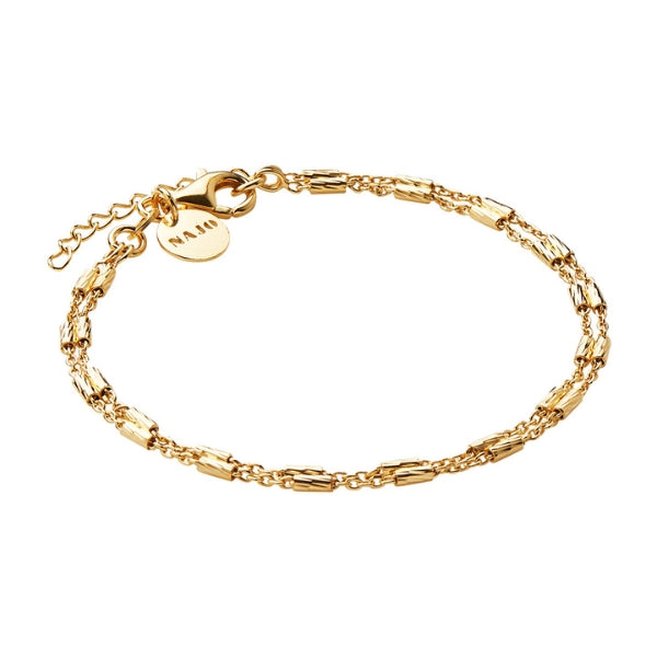 Najo - equilibrium 2 strand chain and rod bracelet in gold plated sterling silver - 18.5cm + 3cm