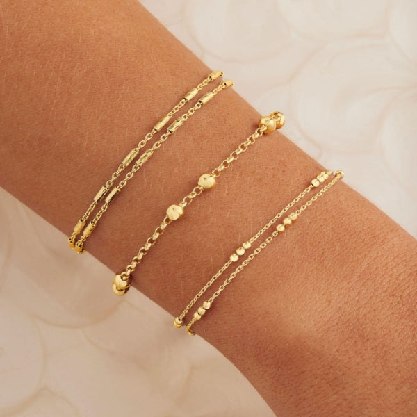 Najo - equilibrium 2 strand chain and rod bracelet in gold plated sterling silver - 18.5cm + 3cm