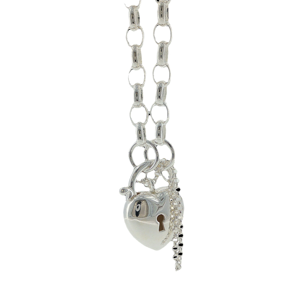 Oval belcher bracelet with puff padlock clasp in sterling silver - 19cm