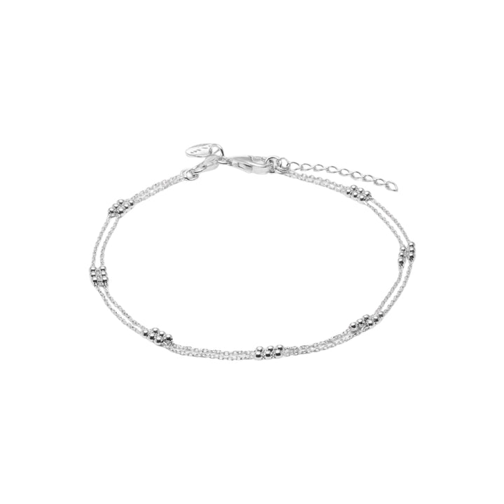Najo - the halcyon anklet with bead trios on double strands in sterling silver
