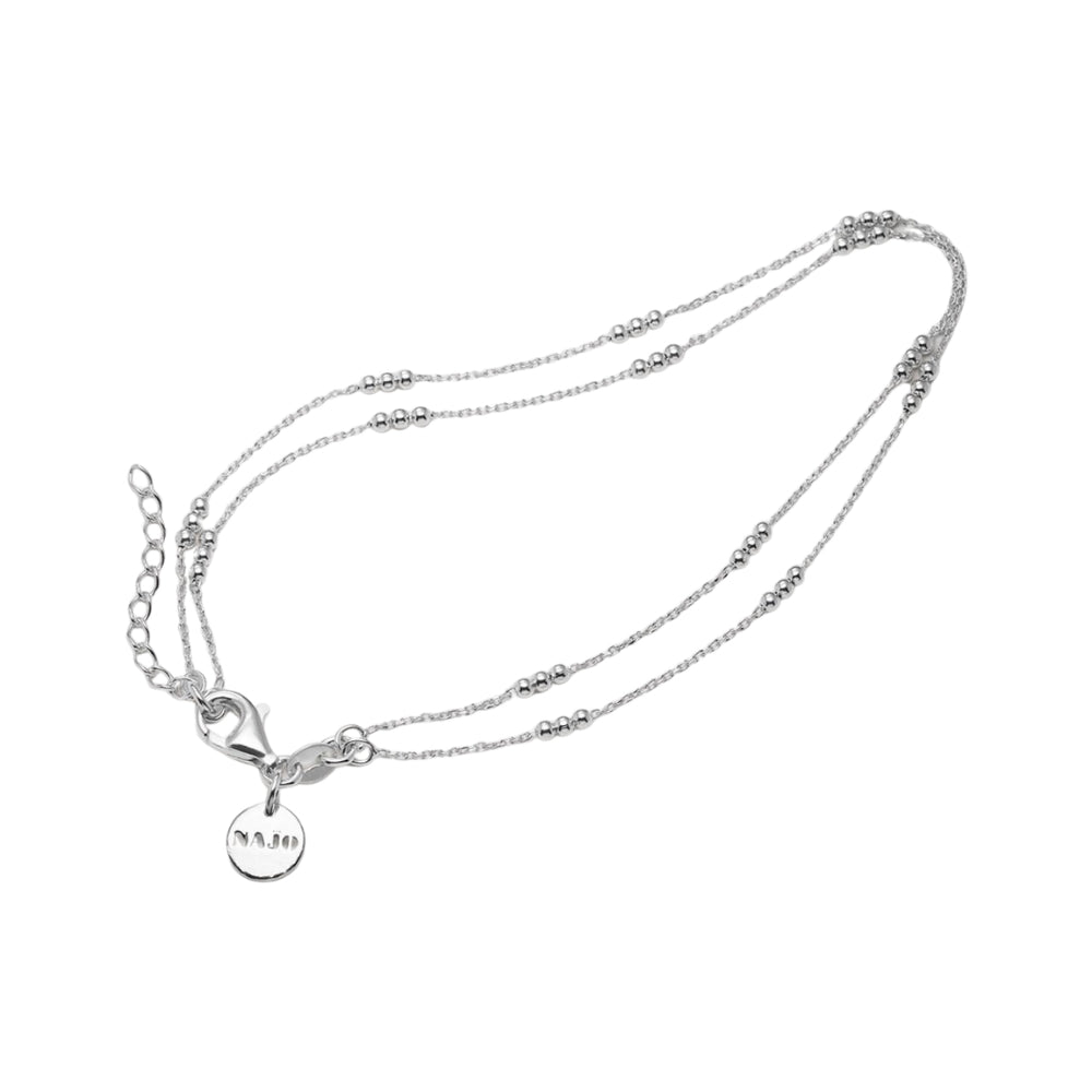 Najo - the halcyon anklet with bead trios on double strands in sterling silver
