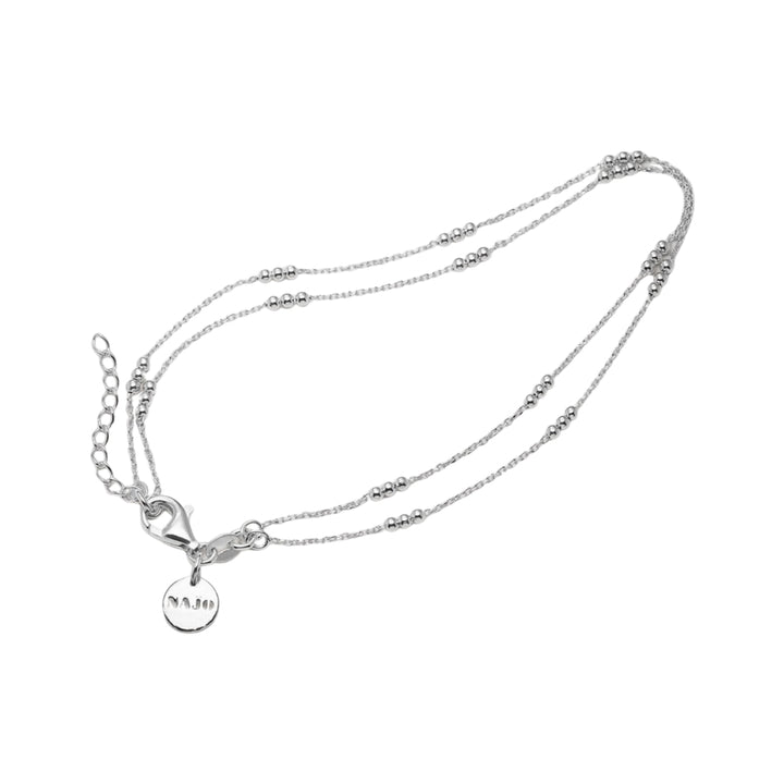 Najo - the halcyon anklet with bead trios on double strands in sterling silver