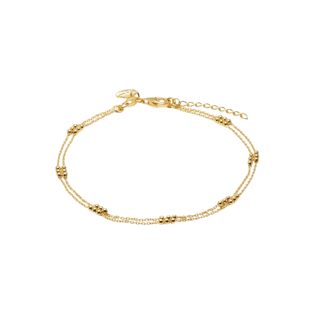 Najo - the halcyon anklet with double strands and ball trios in gold plated sterling silver - 23cm + extension