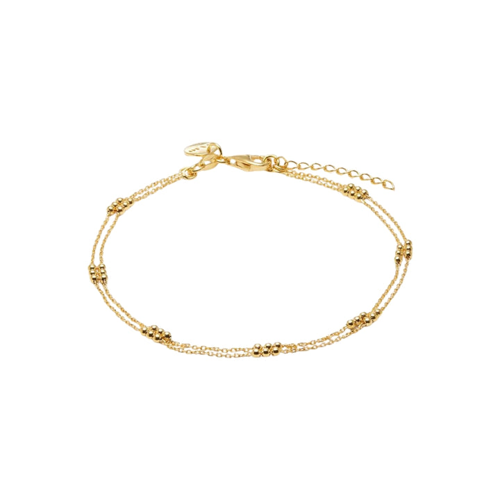 Najo - the halcyon anklet with double strands and ball trios in gold plated sterling silver - 23cm + extension