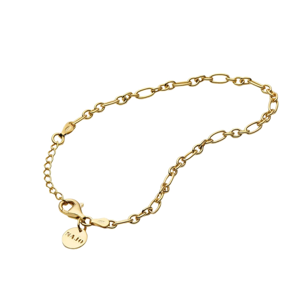Najo - the daybreak bracelet with small and large oval links in gold plated sterling silver - 18.5cm + extension