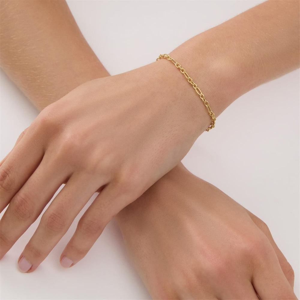 Najo - the daybreak bracelet with small and large oval links in gold plated sterling silver - 18.5cm + extension