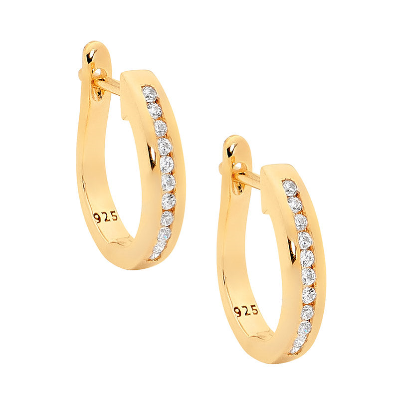 Ellani cubic zirconia huggie earrings in gold over sterling silver