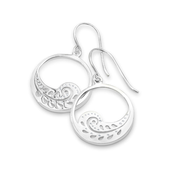 Silver fern drop earrings in sterling silver