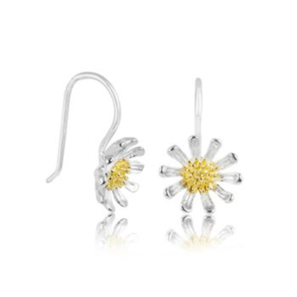 Evolve Wild Daisy drop earrings in gold plate and sterling silver