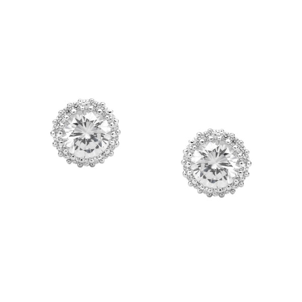 CZ halo stud earrings in sterling silver