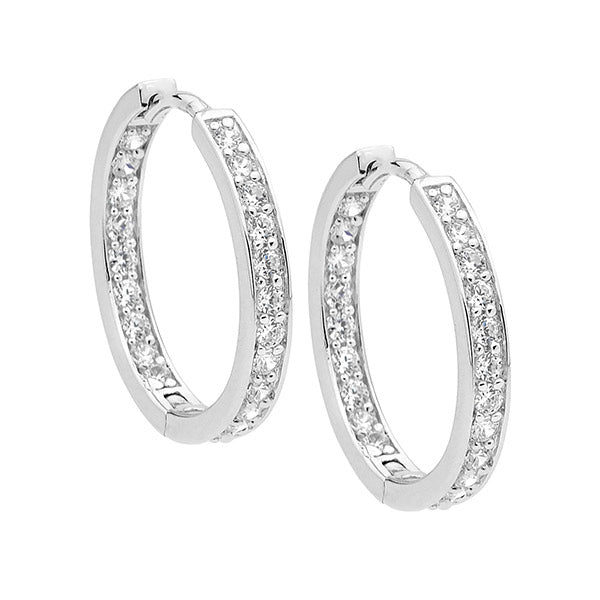 Ellani inside out cz hoop earrings in sterling silver - 18mm