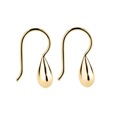 Teardrop fixed hook earrings in yellow gold tone over sterling silver