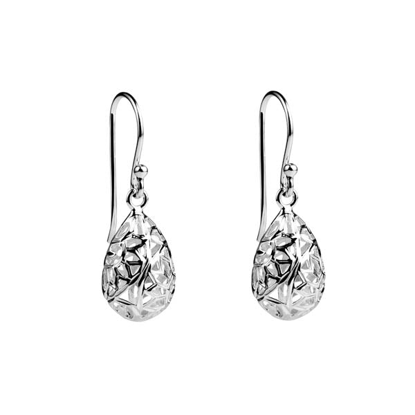 Cutout teardrop hook earrings in sterling silver