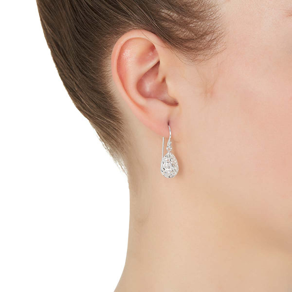 Cutout teardrop hook earrings in sterling silver
