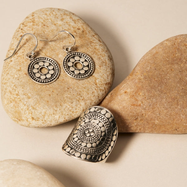 Najo - Trail oxidised beaded disc hook earrings in sterling silver