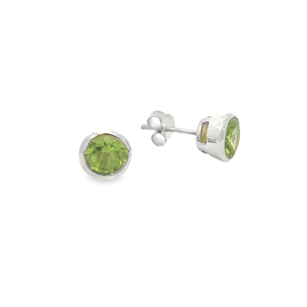 Peridot rubover stud earrings in sterling silver