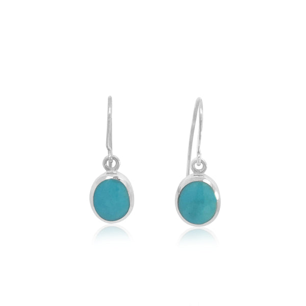 Oval turquoise rubover drop earrings in sterling silver