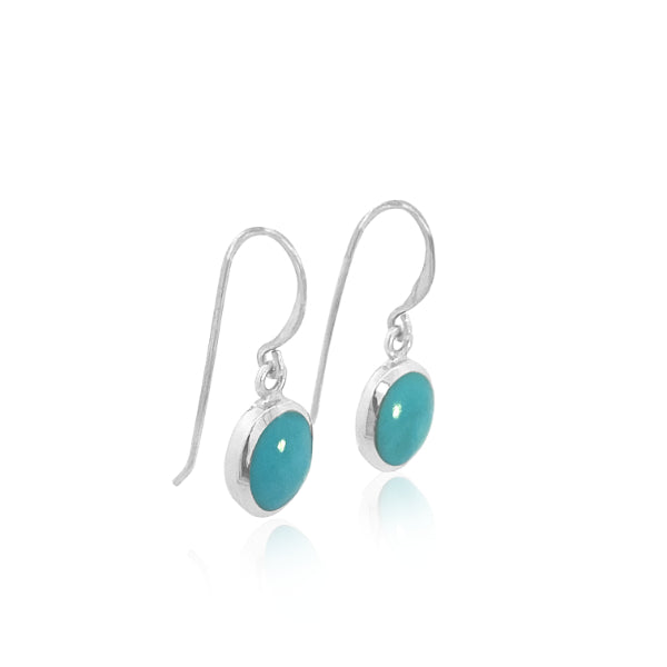 Oval turquoise rubover drop earrings in sterling silver