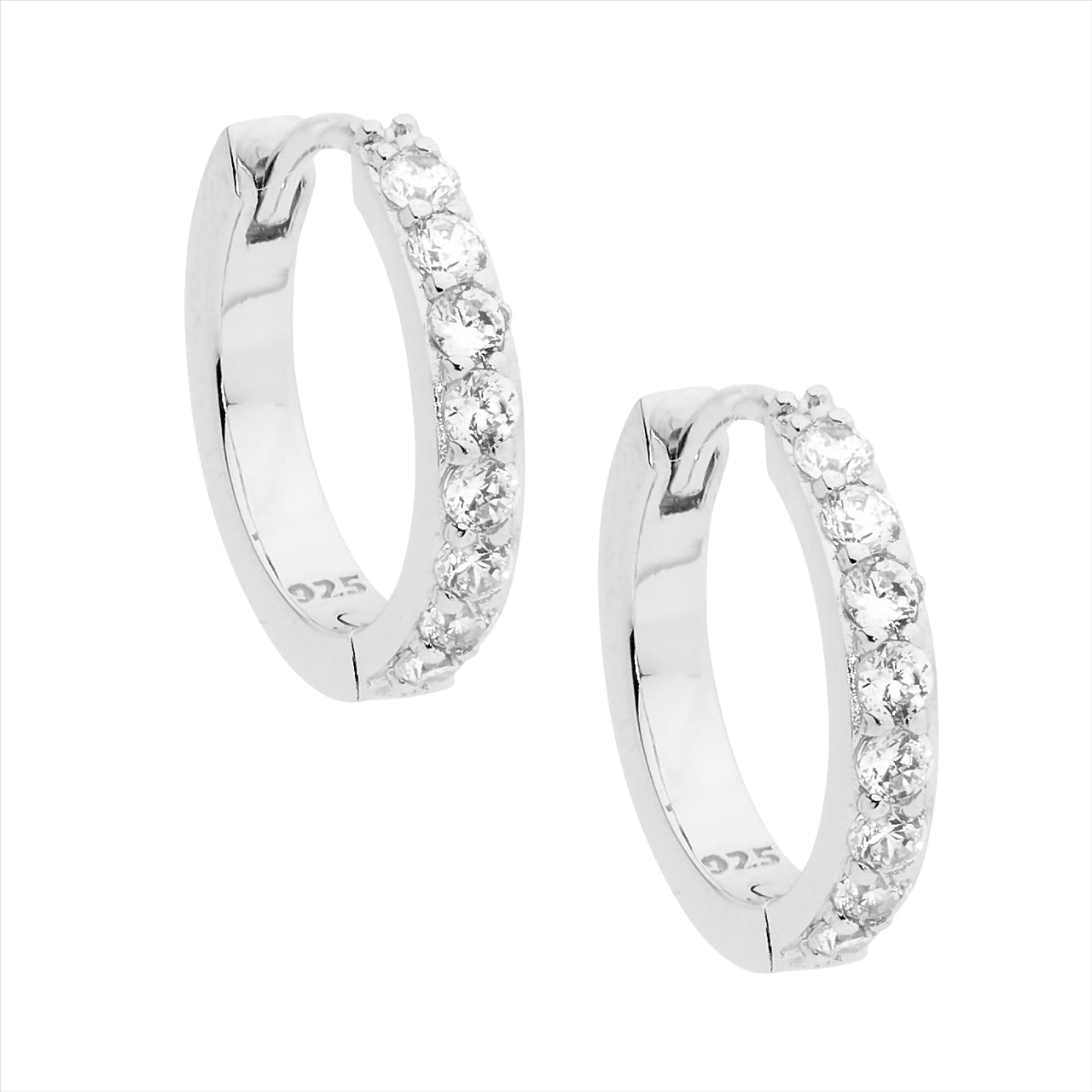 Ellani cubic zirconia huggie earrings in sterling silver - 15mm